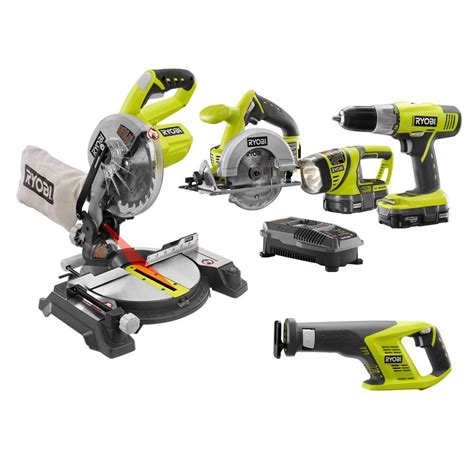 Ryobi 18-Volt ONE+ Lithium-Ion Cordless Combo Kit with Miter Saw (5 ...