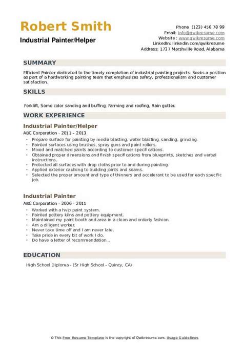 Industrial Painter Resume Samples | QwikResume