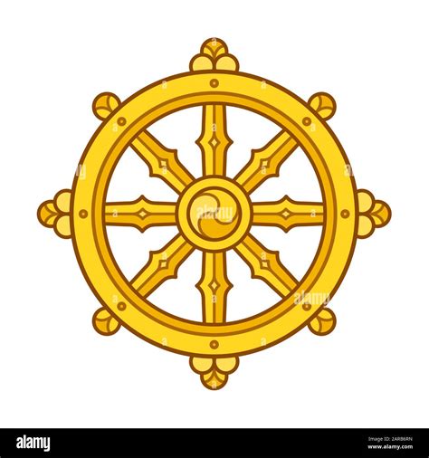 Dharmachakra (Dharma Wheel) symbol in Buddhism. Golden wheel sign art ...