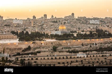 Panorama of Jerusalem from the Mount of Olives at sunset, Israel Stock ...