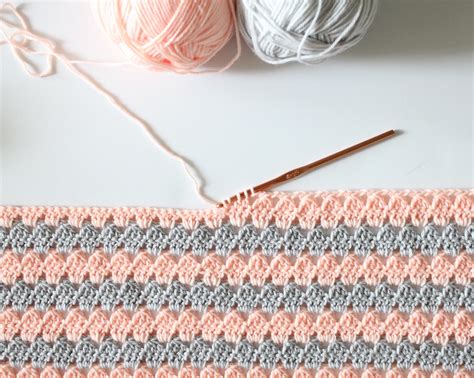 Crochet Modern Granny Blanket in Peach and Grey - Daisy Farm Crafts