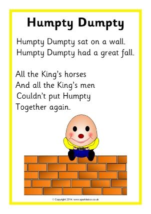 Humpty Dumpty Nursery Rhyme Teaching Resources & Printables - SparkleBox