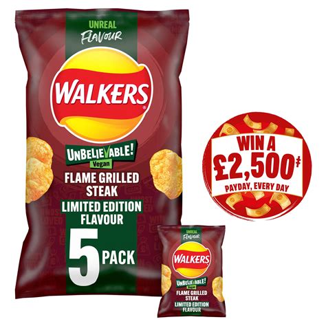 Walkers Flame Grilled Steak Flavour Vegan Multipack Crisps 5x24g ...