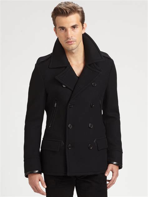 Ralph lauren black label Leather Trimmed Modern Peacoat in Black for ...