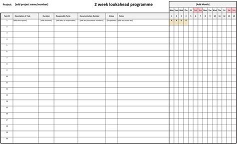 2 Week Look Ahead Schedule Template Xls