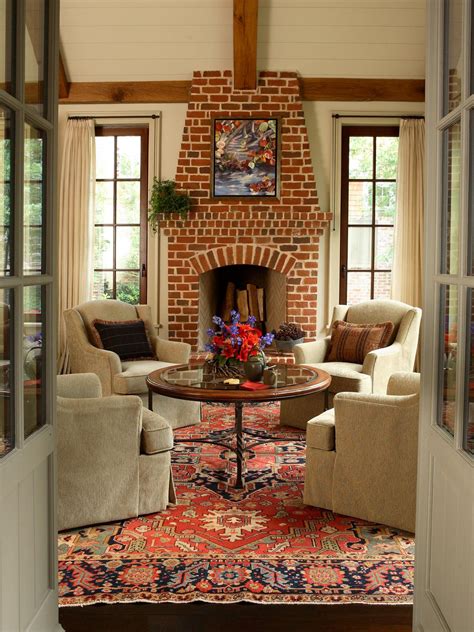 Bright Brick Living Room Fireplace | HGTV