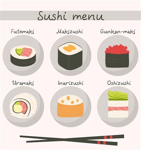 Premium Vector | Sushi menu Vector illustrations of different types of ...