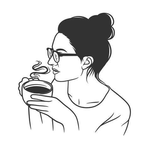 dibujo de arte lineal de mujeres bebiendo café o té 6051137 Vector en ...