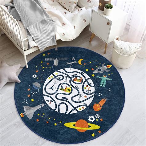 Space Themed Round Rug Non-slip Circle Rug Educational Rug - Etsy