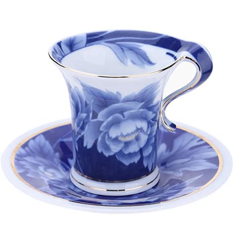 Coffee Mugs Blue Peony Purple Rose Bone China Coffee Cup with Disc ...