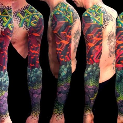 Colored Geometric tattoo | Sleeve tattoos, Geometry tattoo, Geometric ...