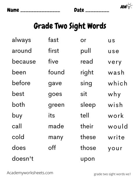 Writing Sight Words Printable