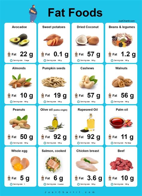 0, Low, High & Keto Fat Foods Chart per 100 g