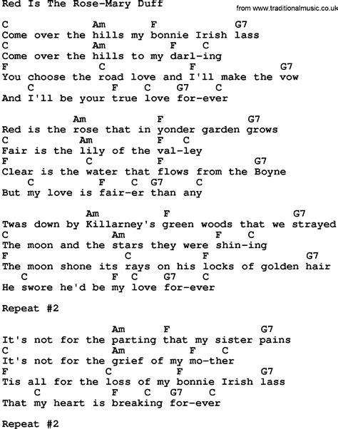 Country Music:Red Is The Rose-Mary Duff Lyrics and Chords