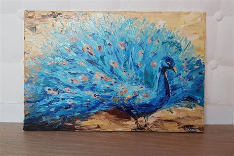 Peacock Painting Palette Knife Art Original on Canvas Abstract Bird ...