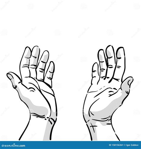 Two Hands Asking for Help. Cartoon Drawing of Male Hands. Black and ...