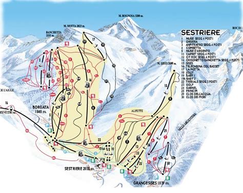 Sestriere ski map, Italy, Europe