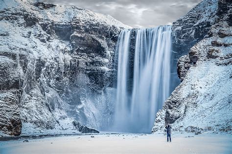 HD wallpaper: Waterfalls, Skógafoss Waterfall, Arctic, Iceland, Snow ...