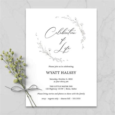 Funeral Celebration of Life Invitations Artistic Sketched Template