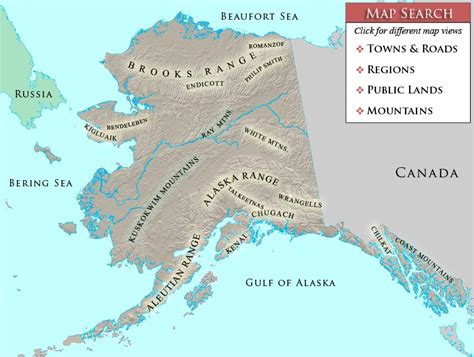 Search Alaska mountain stock photos from a map