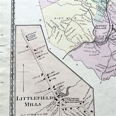 1872 Hand-Colored Street Map of Alfred, Maine with Littlefield's Mills ...