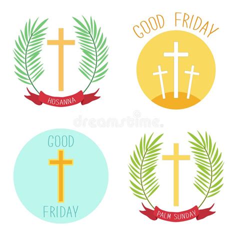 Palm Sunday and Good Friday Icons As Religious Holidays Symbols Stock ...