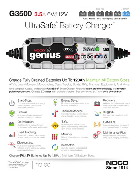 NOCO Genius G3500 Smart Battery Charger Info | Manualzz