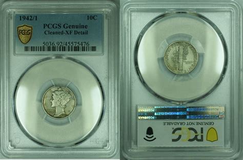 Dime 1942/1 Mercury Silver PCGS XF Details Cleaned - Nice Over Date ...