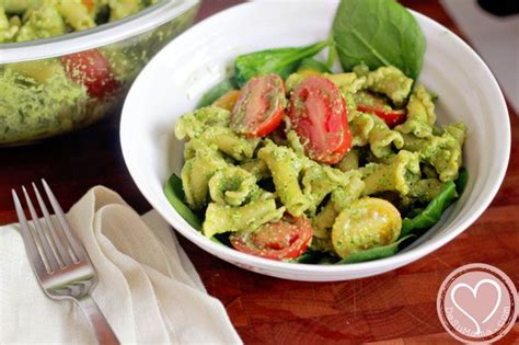 Campanelle Pasta Summer Salad Using Spinach Pesto - De Su Mama