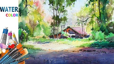 watercolor landscape painting for beginners tutorial - YouTube ...