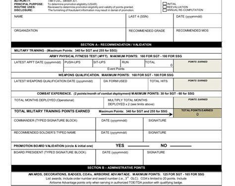 Promotion Point Worksheets Army