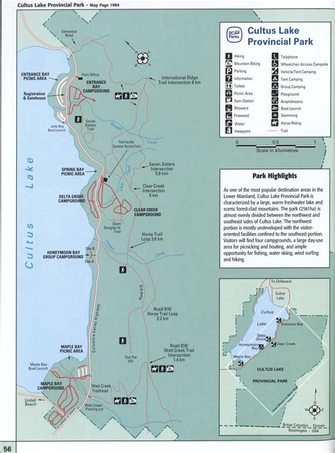 Map of Cultus Lake Provincial Park in British Columbia highlights, how ...