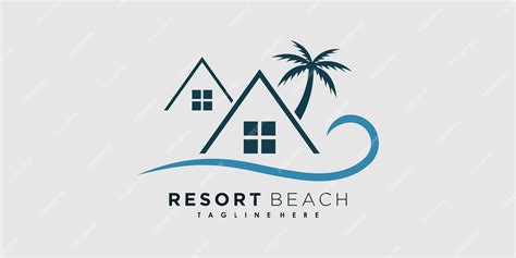 Premium Vector | Resort beach logo design vector with icon palm ...