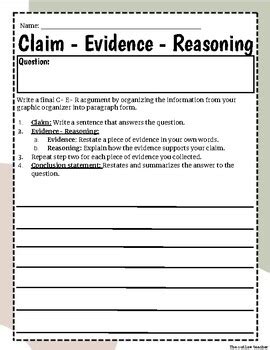 Claim- Evidence- Reasoning (C-E-R) graphic organizer by The outlaw teacher