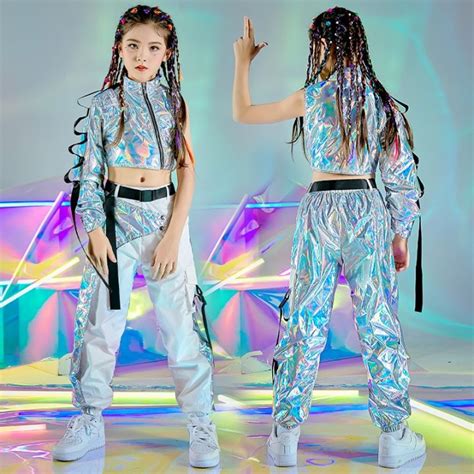 Hip-Hop Dance Clothes Reflective Rave Outfit Girl Sets Jazz Dancewear ...