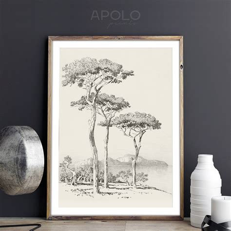 Lake Trees Drawing Print 17 Vintage Pencil Tree Sketch - Etsy