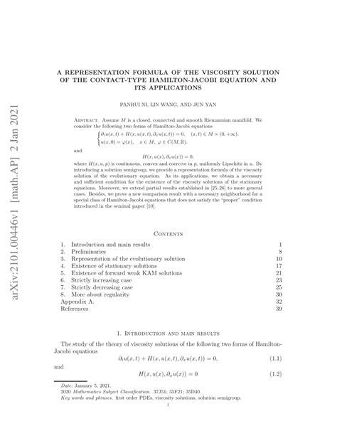 (PDF) A representation formula of the viscosity solution of the contact ...