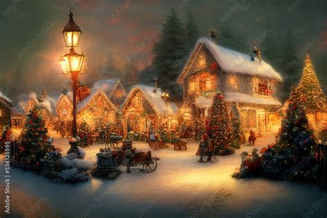 Foto de Christmas village with Snow in vintage style. Winter Village ...