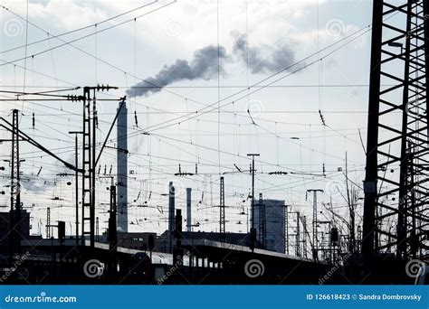 Silhouette of a View of a Train Station Stock Image - Image of ...