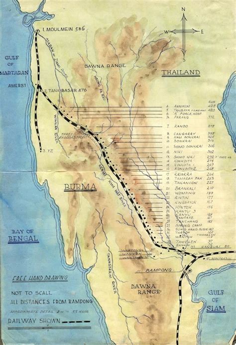 Free Hand Drawing of Map: Burma – Thailand Railway Camps | The Changi ...