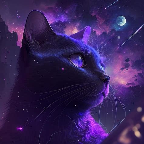 Premium Photo | A black cat with purple eyes and purple clouds in the ...