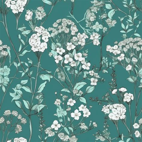 Premium Photo | A seamless pattern of white flowers on a teal background.