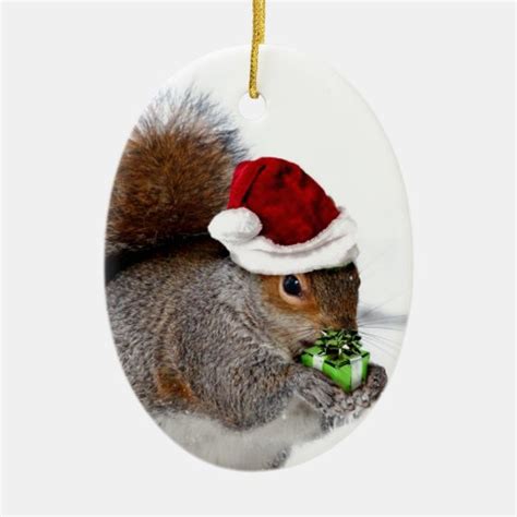 Christmas Squirrel Ceramic Ornament | Zazzle