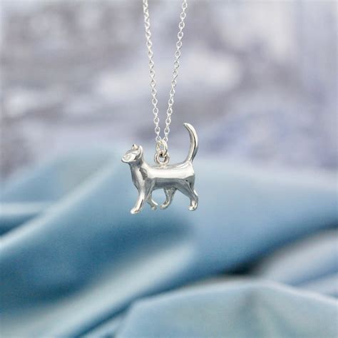 Cat Necklace Sterling Silver Cat Pendant Hand Carved Design Pet ...