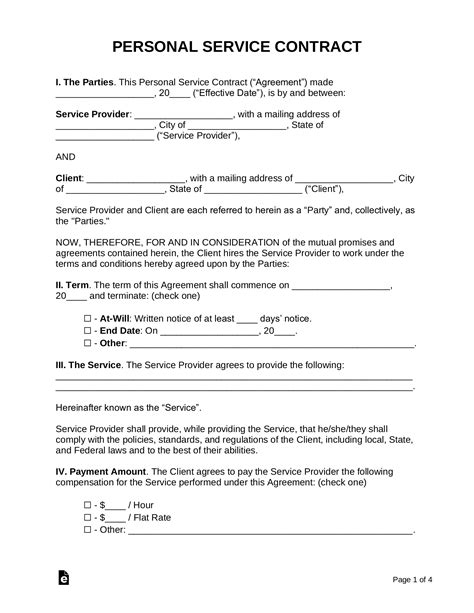 Free Personal Service Contract Template - PDF | Word – eForms