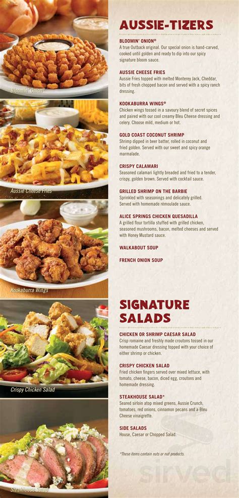 Outback Steakhouse menu in Niagara Falls, Ontario, Canada