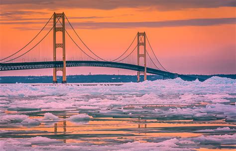 Mackinac Bridge Winter Sunset Photograph by Michelle Thompson