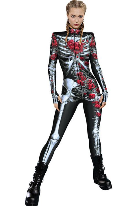 Halloween Scary Skeleton Rose Catsuit Costume – NalaGila