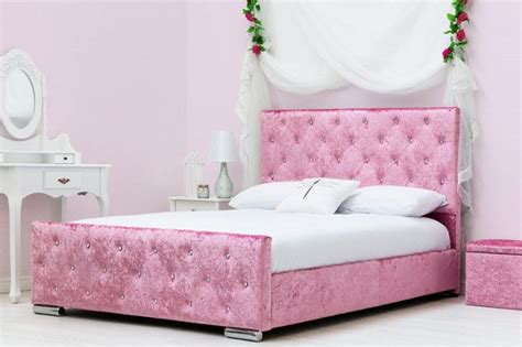 Beaumont Diamante Pink Crushed Velvet Double Bed Frame 4ft6 | Crushed ...