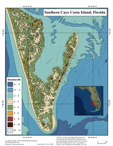 Bathymetry map of Southern Cayo Costa Island in Florida, created using ...